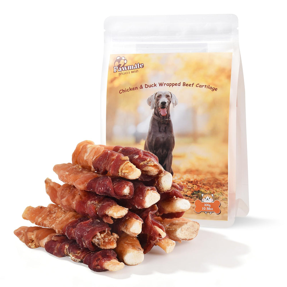 Pawmate chicken and duck wrapped beef cartilage chew for long lasting entertainment