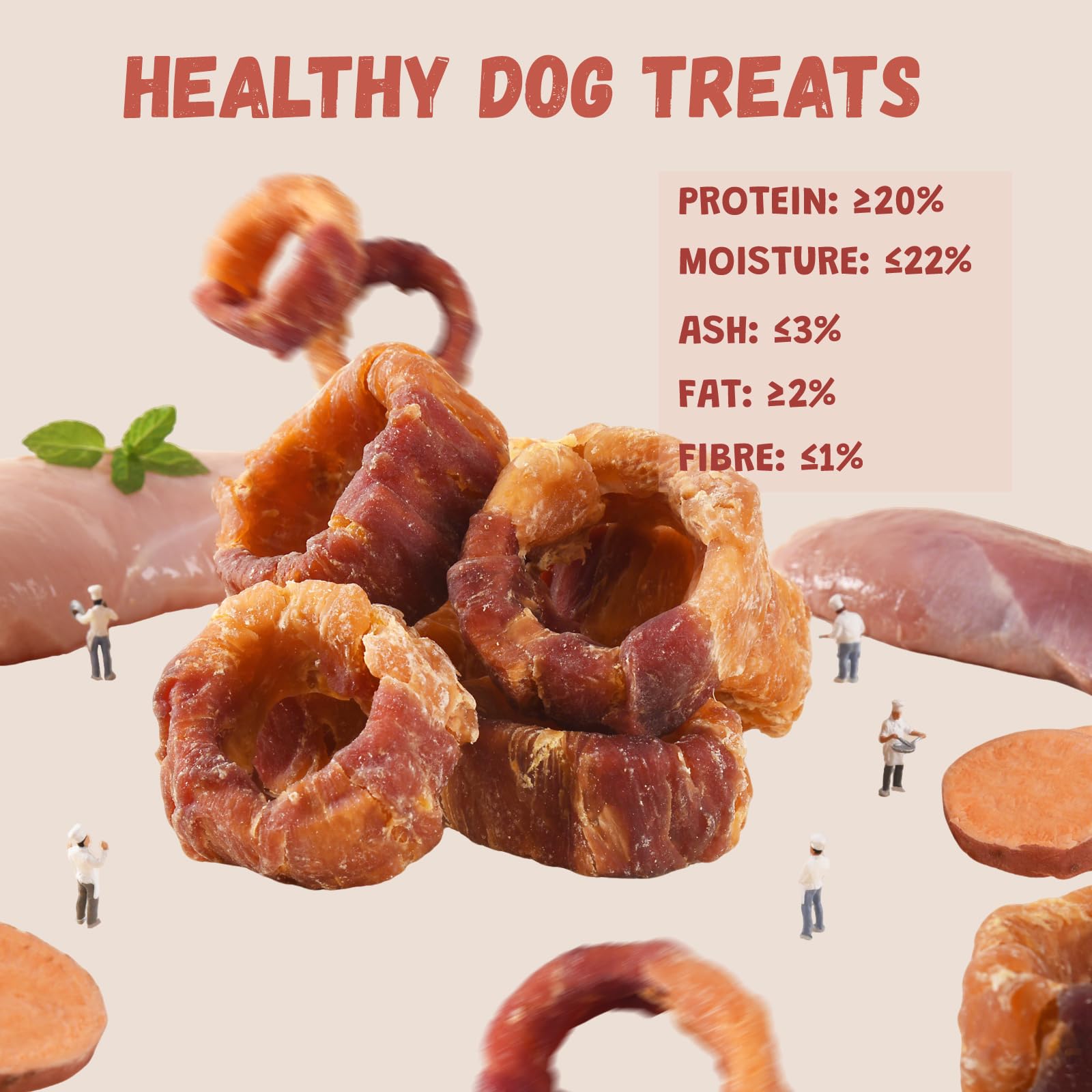 Pawmate chicken jerky donuts close-up, high-protein bite dogs enjoy.