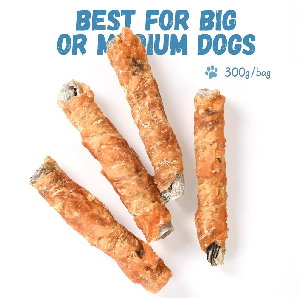 Ingredient label shows grain-free and rawhide-free Pawmate treats.