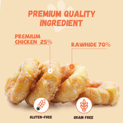 Pawmate chicken-wrapped rawhide donut ring close-up for long-lasting chew