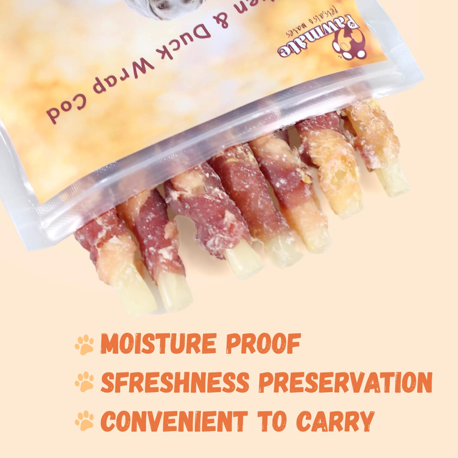 Pawmate cod stick treats may support dental engagement during chewing sessions.