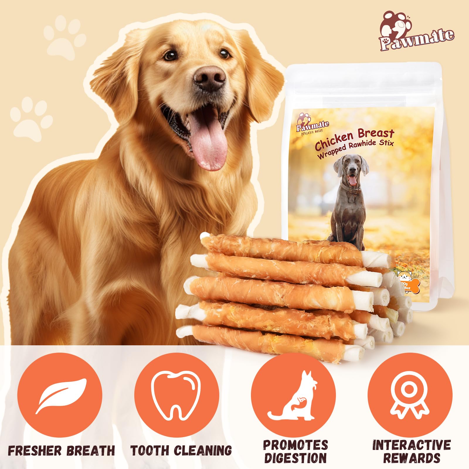 Pawmate dog chew packaged treats ready for training sessions.