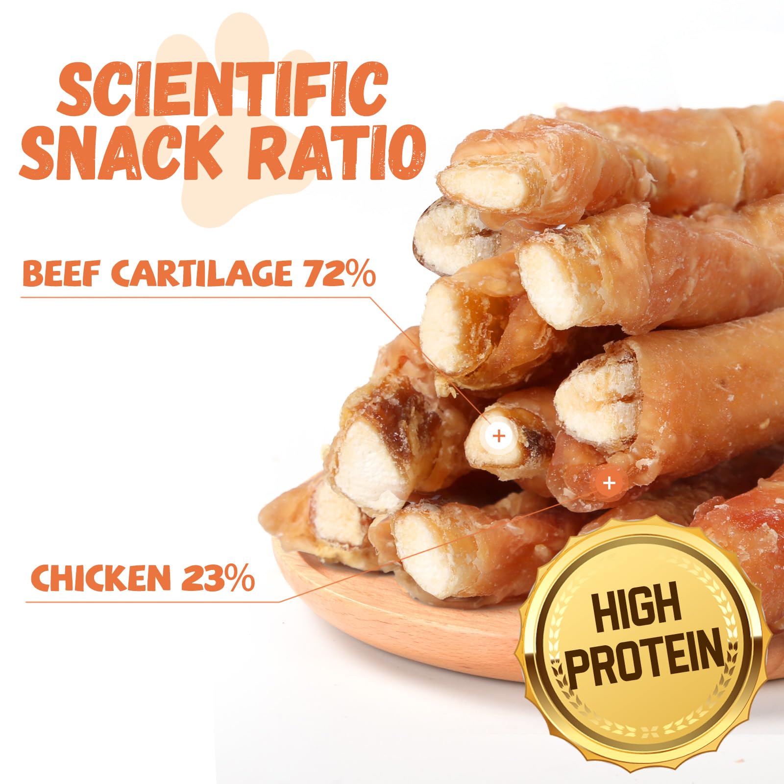 Pawmate dog treats chicken-wrapped beef cartilage close-up texture highlighting durable chew