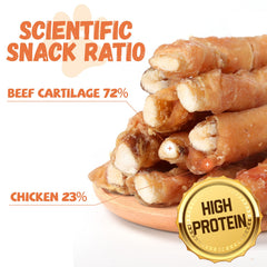 Pawmate dog treats chicken-wrapped beef cartilage close-up texture highlighting durable chew