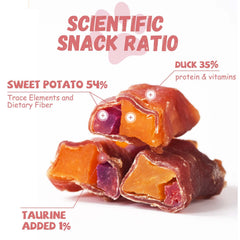 Close-up of an uncut Pawmate duck double purple sweet potato wrap