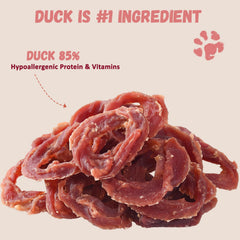 Pawmate Duck Jerky Rings close-up reveals chewy texture for engaging chews.