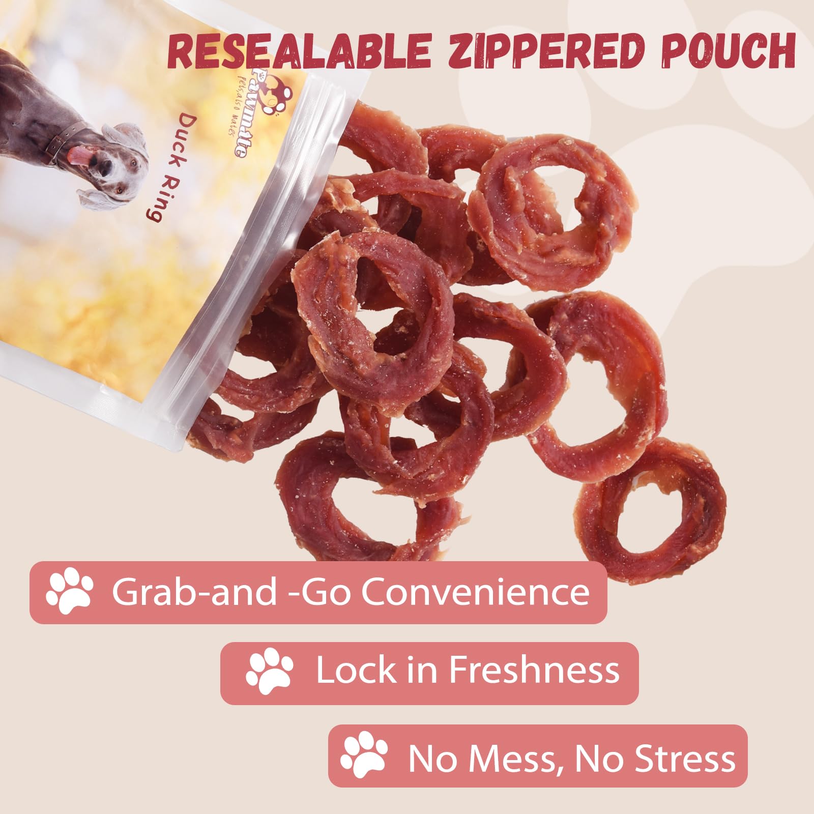 Pawmate Duck Jerky Rings safety-sourcing image emphasizes safety and lab-tested quality.