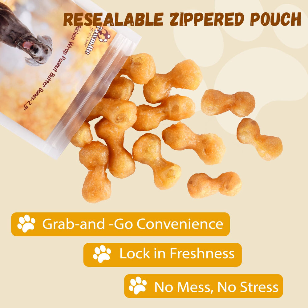 Gluten-free, grain-free, rawhide-free Pawmate treat packaging