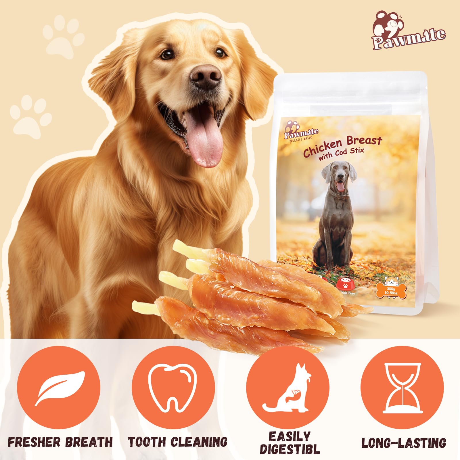 Pawmate long-lasting chewy sticks inviting focused chewing.