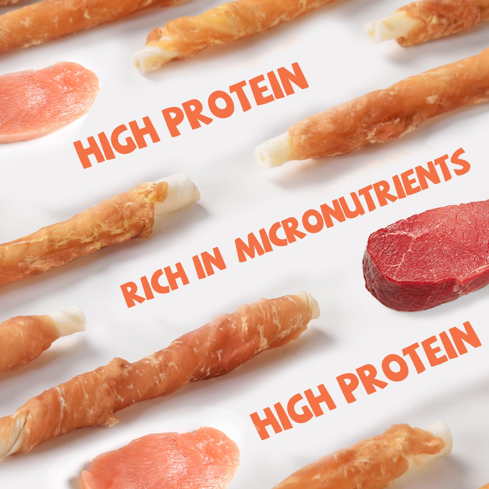 Pawmate natural ingredients label emphasizes protein-rich chicken treats.