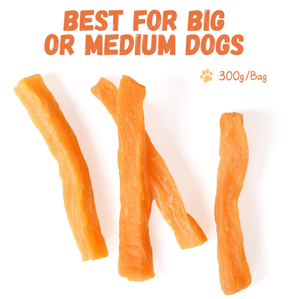 Pawmate Sweet Potato treats are rawhide-free for safer chewing experiences.