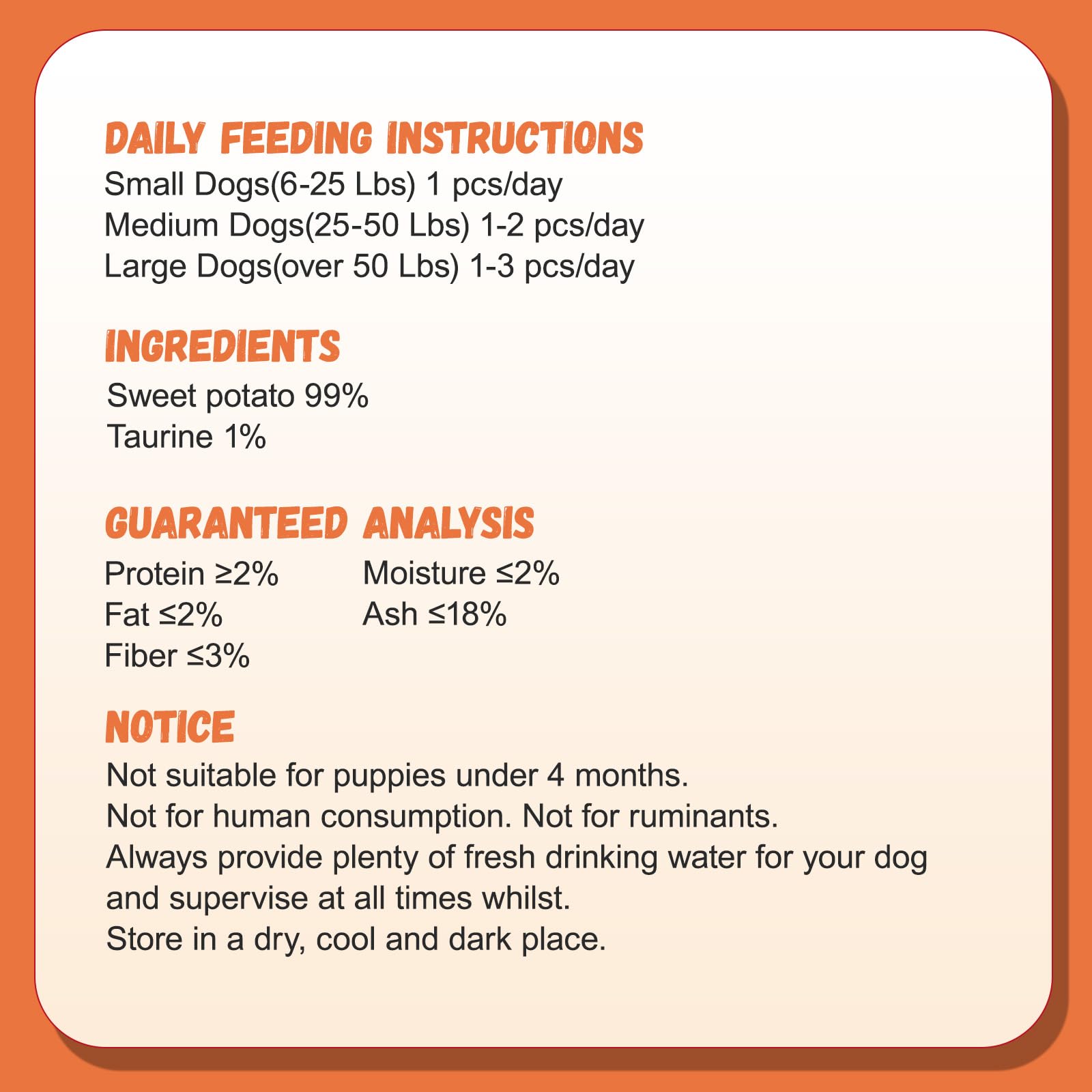 Medium-dog portion ready-to-serve Pawmate Sweet Potato treats.