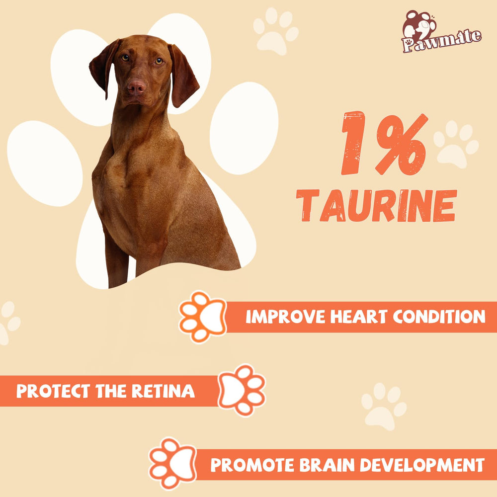 Pawmate taurine-enriched sticks suggesting muscle support and vitality.