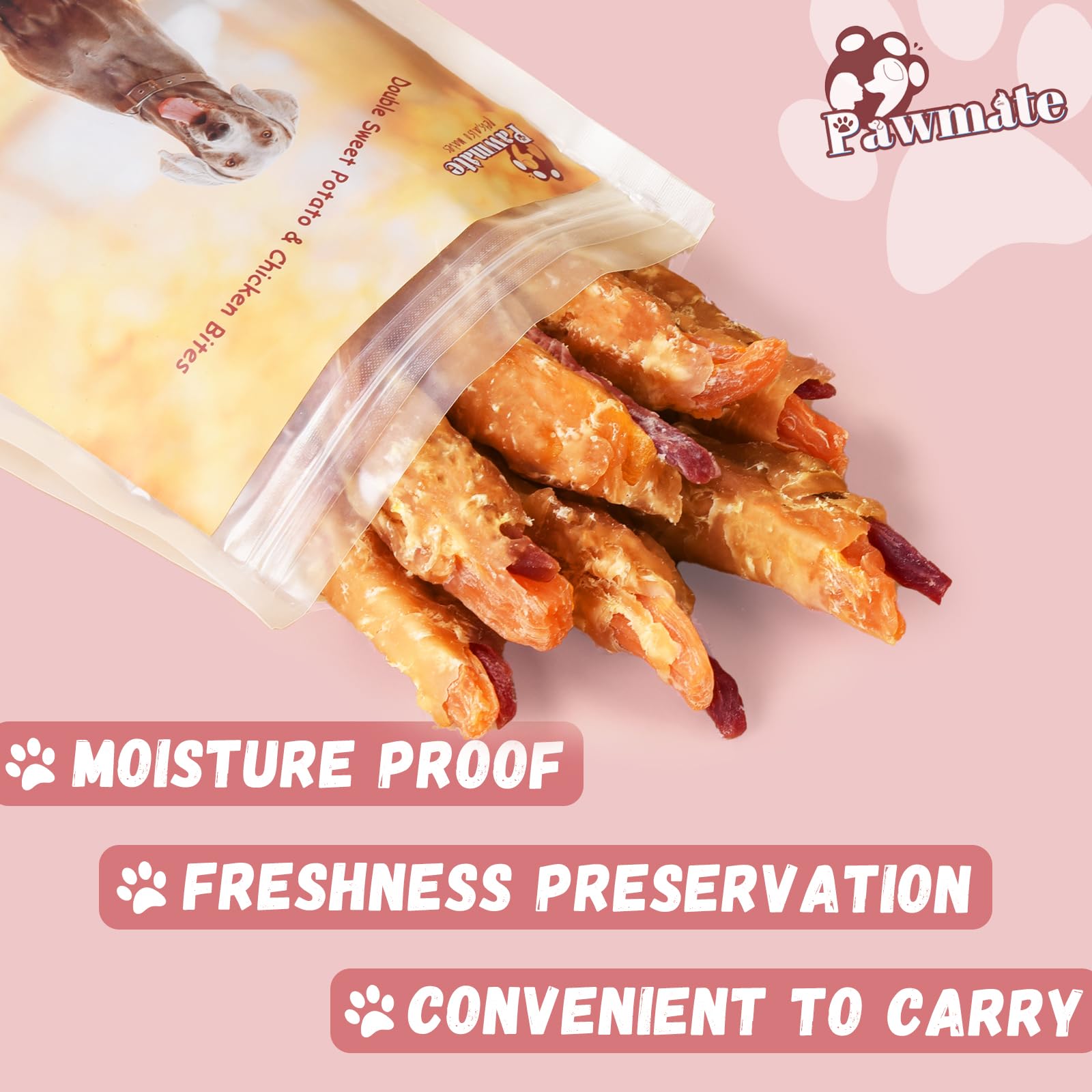 Pawmate training snacks shown in hand for quick rewards.