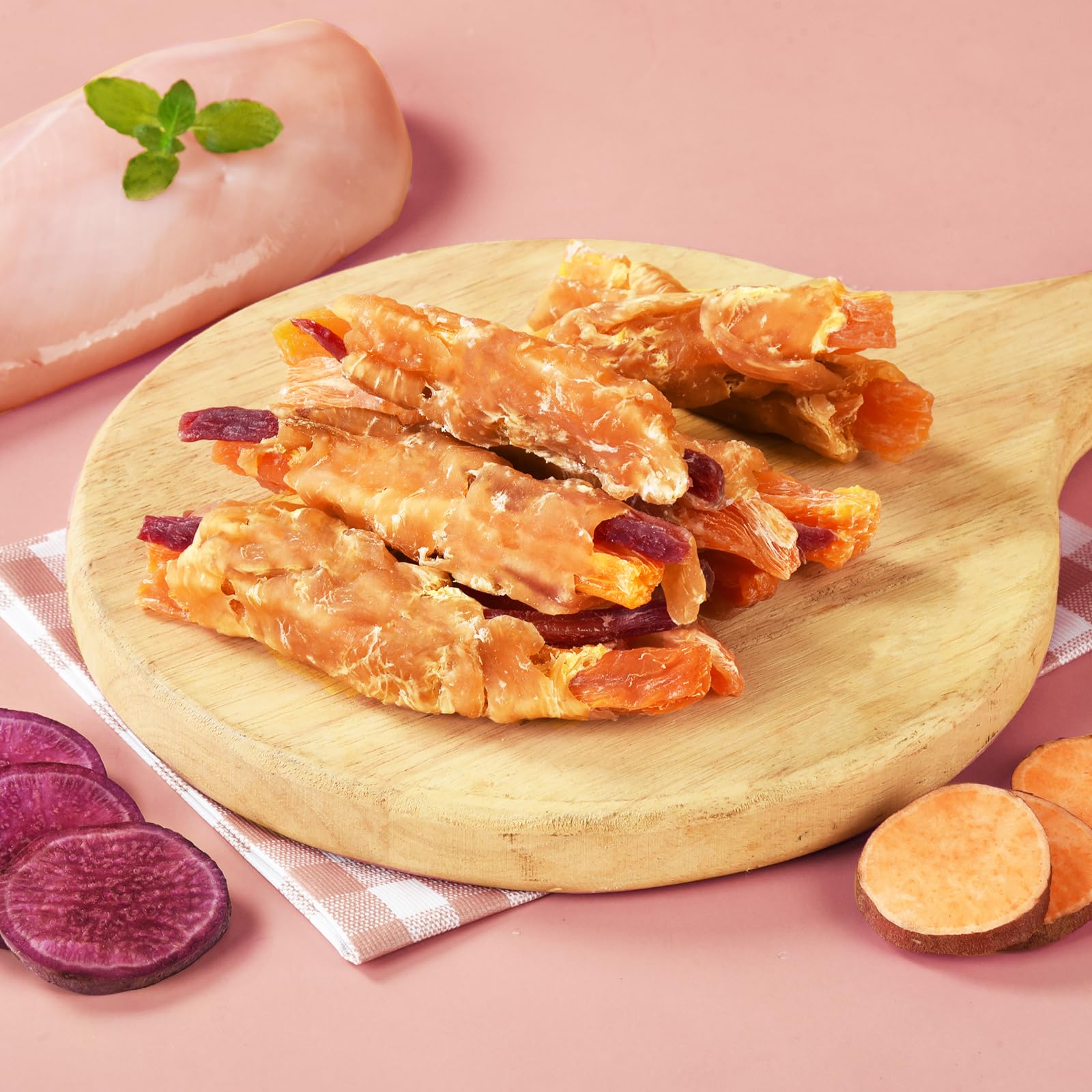 Pawmate wraps chicken-fill closeup highlighting real chicken filling.
