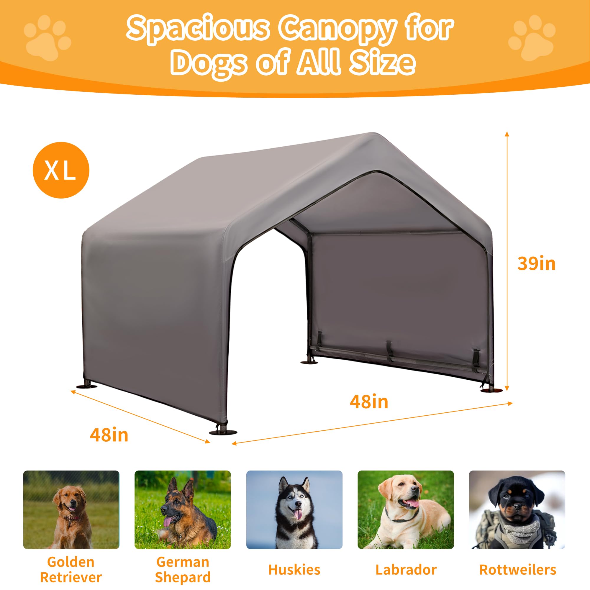 PAWMMO dog shade shelter steel frame with ground pegs ensuring stability against wind