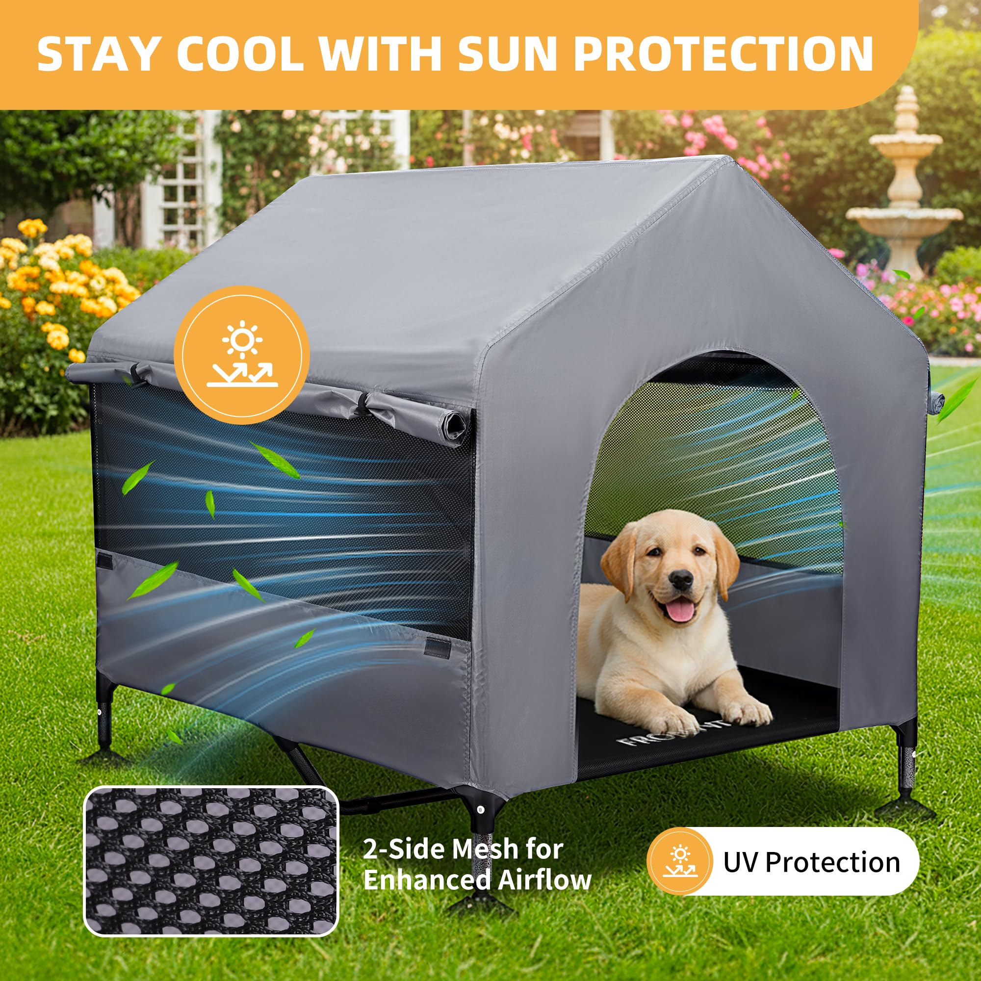 PAWMMO elevated dog bed frame supports up to 178 lbs for large dogs.