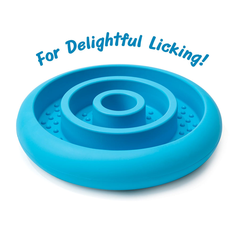 Pawnana lick mat with frozen treats provides mental stimulation for dogs.