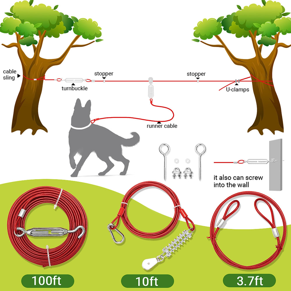 PAWNISAW 10 ft runner cable with spring reduces jolts during runs.
