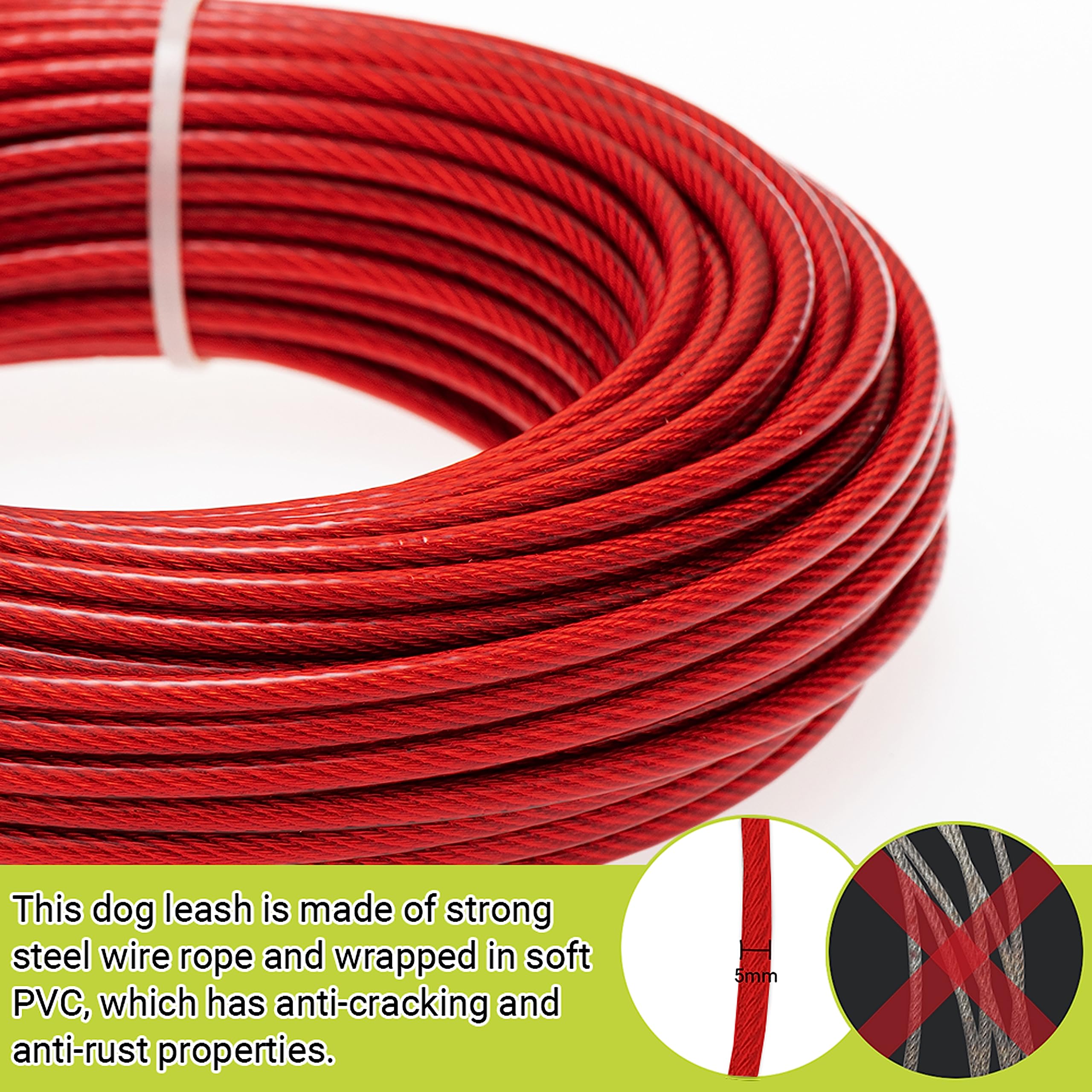 PAWNISAW red tie-out cable improves quick visibility outdoors.