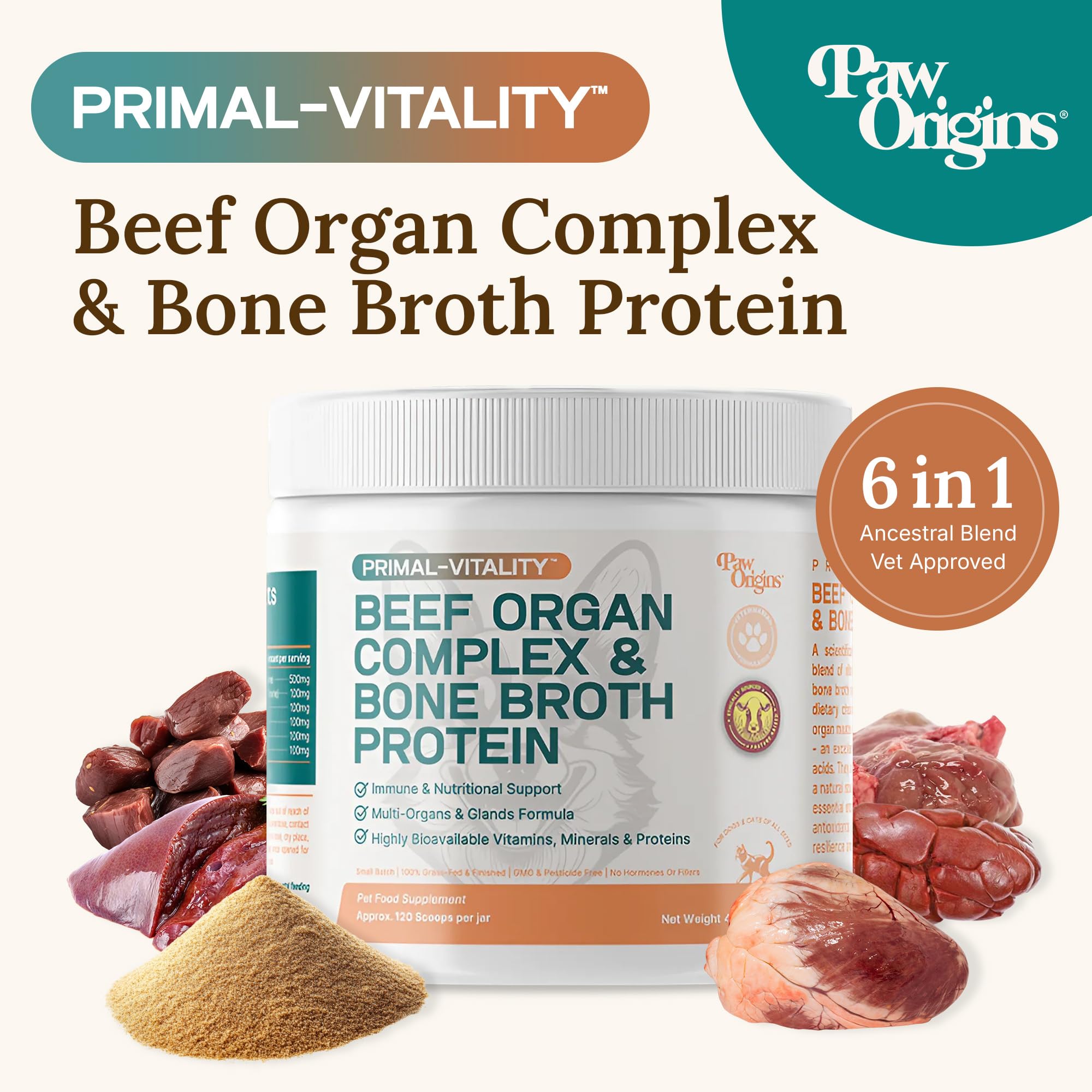 Ingredients close-up showing grass-fed beef organs for natural nutrition