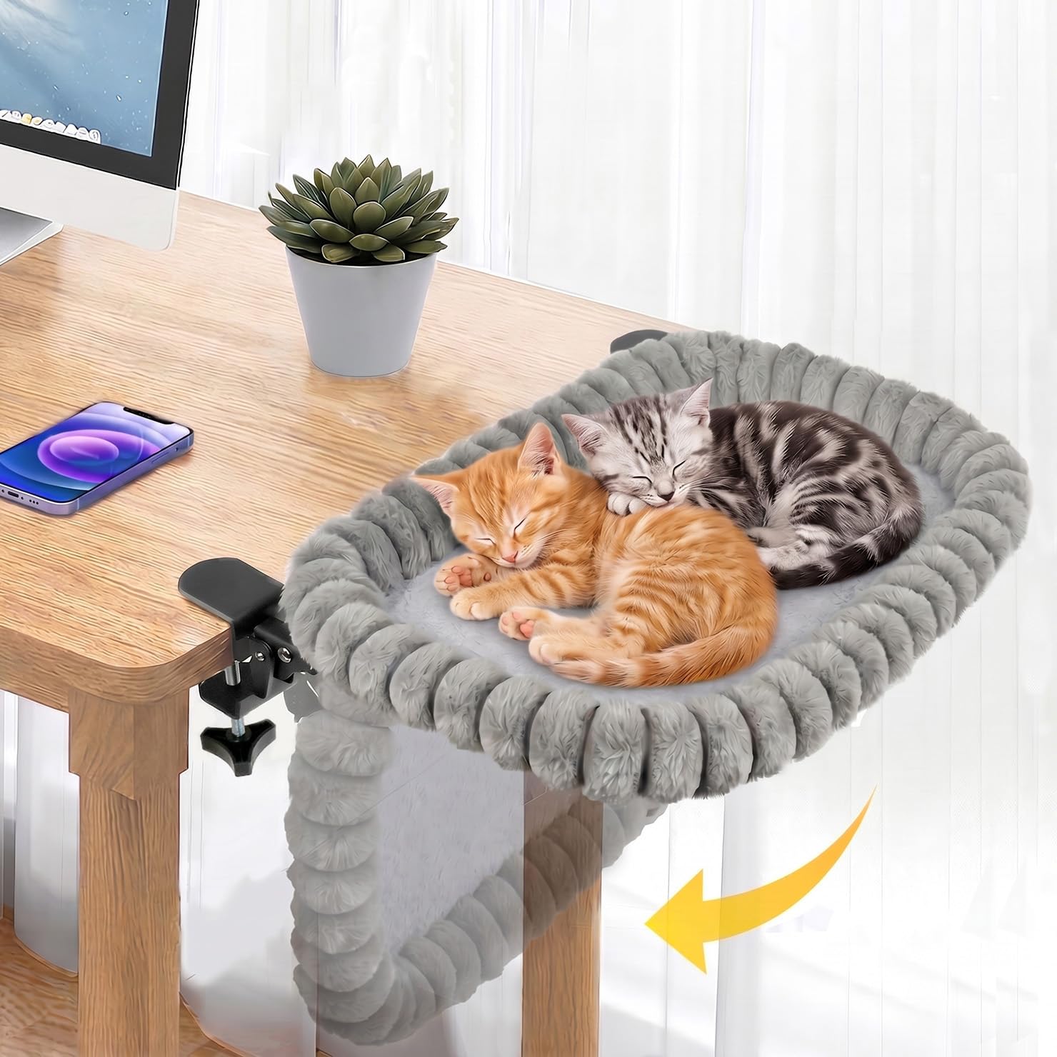 Pawow X-Large Cat Desk Bed with 90-degree fold for space-saving setup