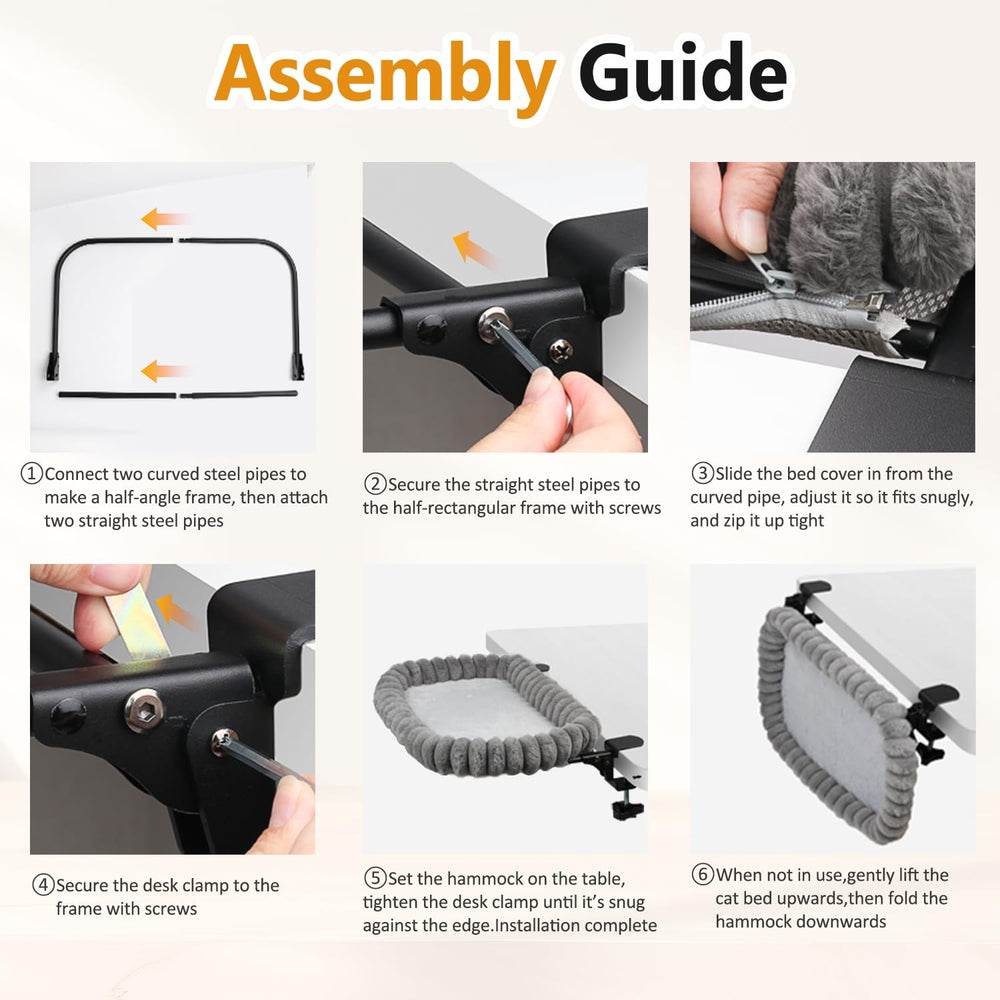 Pawow X-Large Cat Desk Bed quick installation with edge clamps