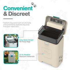 PawPail DualVent odor control keeps patios fresher between cleanups.