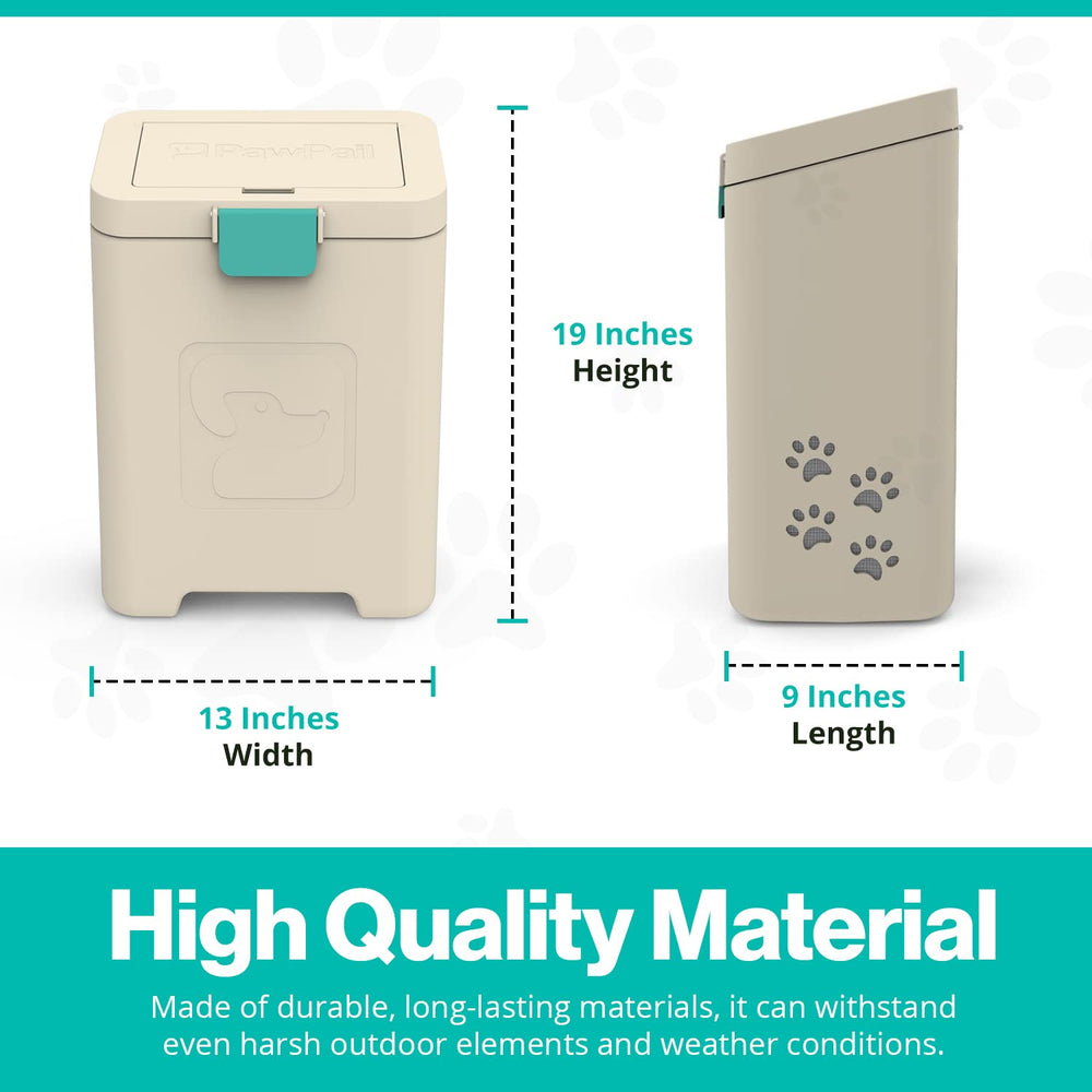 PawPail integrated bag dispenser keeps bags handy during cleanup.