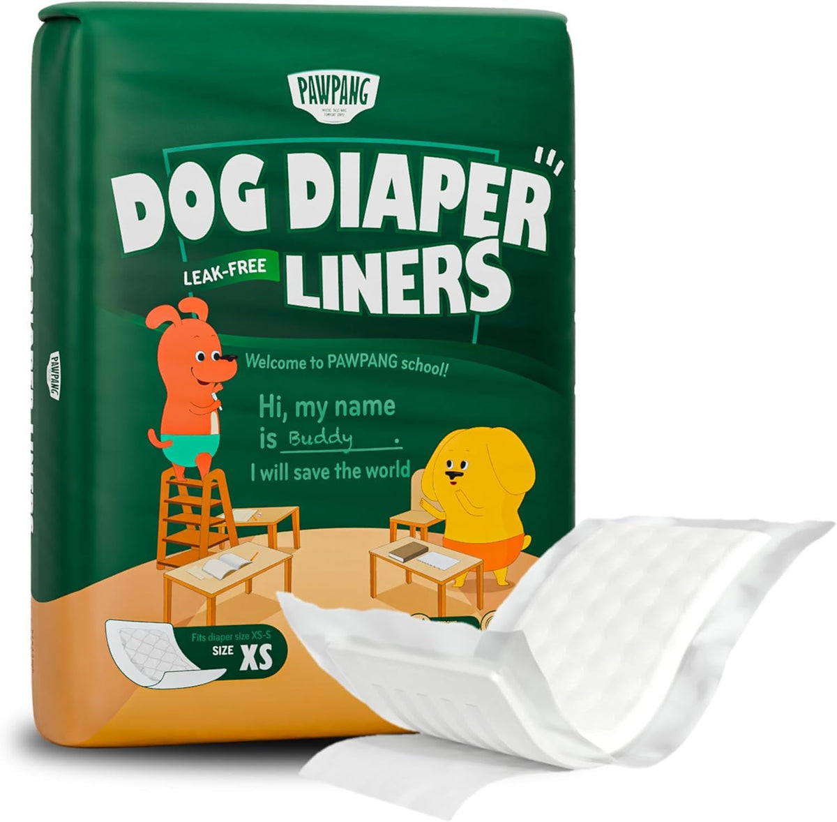 PAWPANG disposable dog diaper liner with absorbent core for reliable protection.