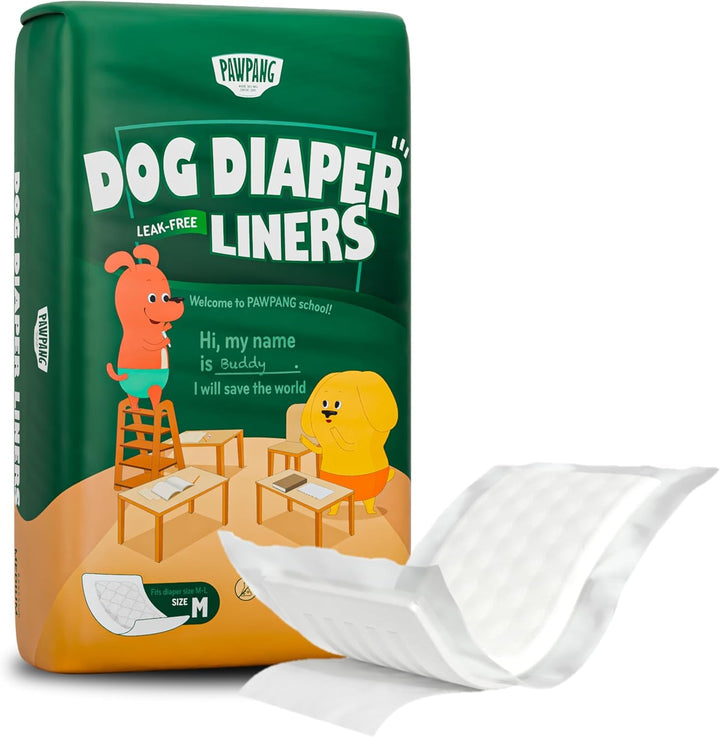 PAWPANG disposable dog diaper liner with absorbent core for leak protection and comfort.
