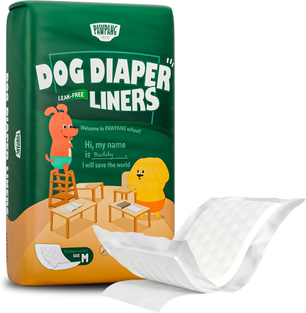 PAWPANG disposable dog diaper liner with absorbent core for leak protection and comfort.
