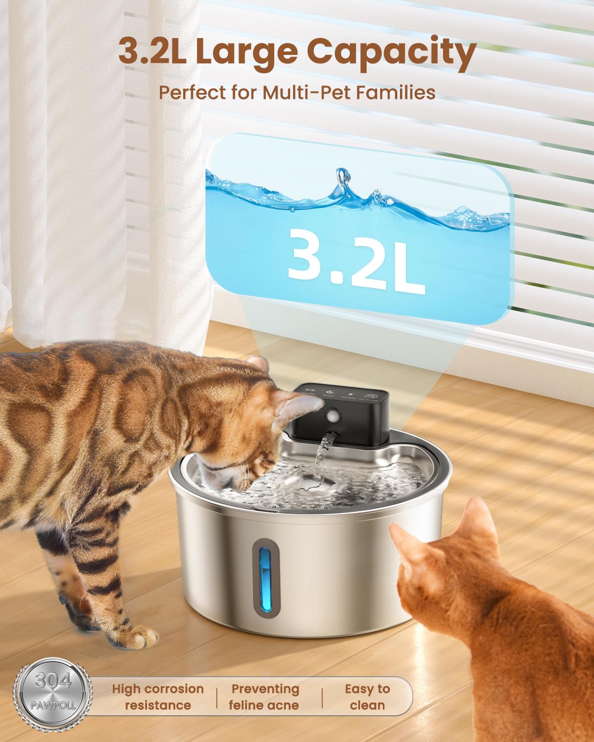 PawPoll 108oz tray shows large capacity and spill-proof design.