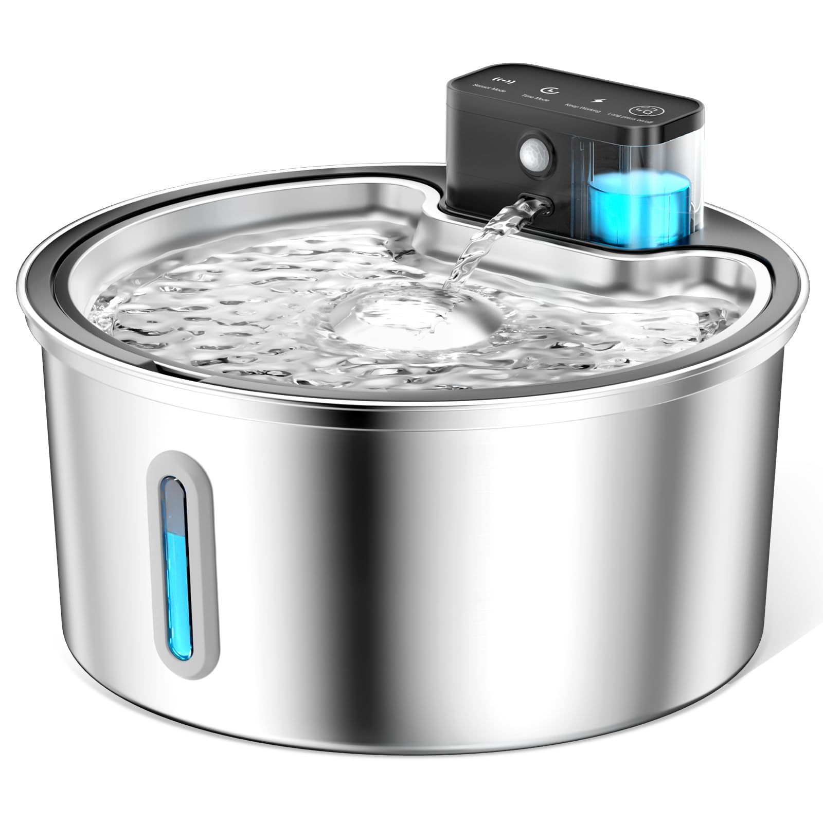 PawPoll wireless cat water fountain top view highlighting 3.2L capacity for multi-pet hydration.