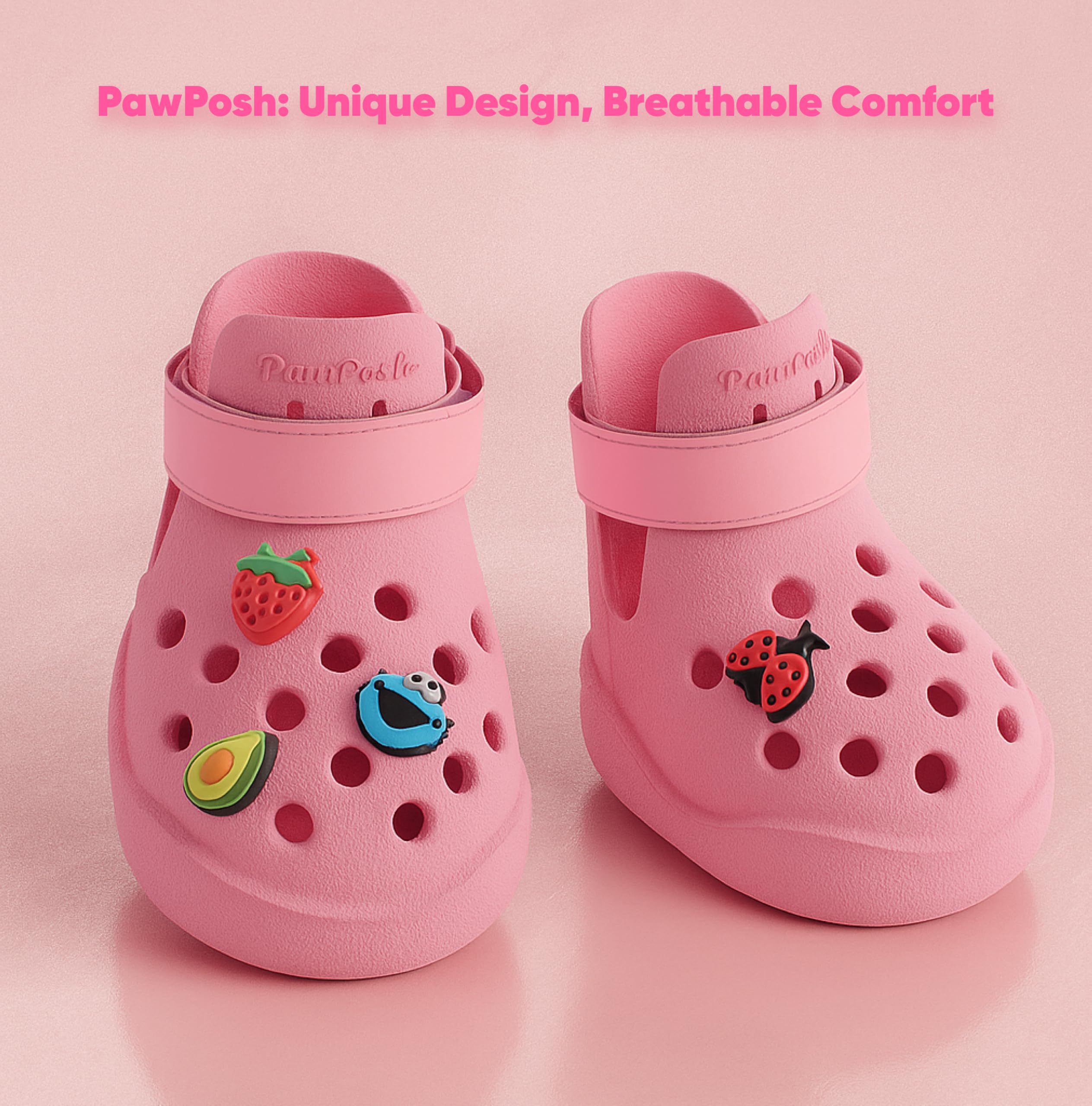 PawPosh perforated pink booties showing breathable ventilation feature