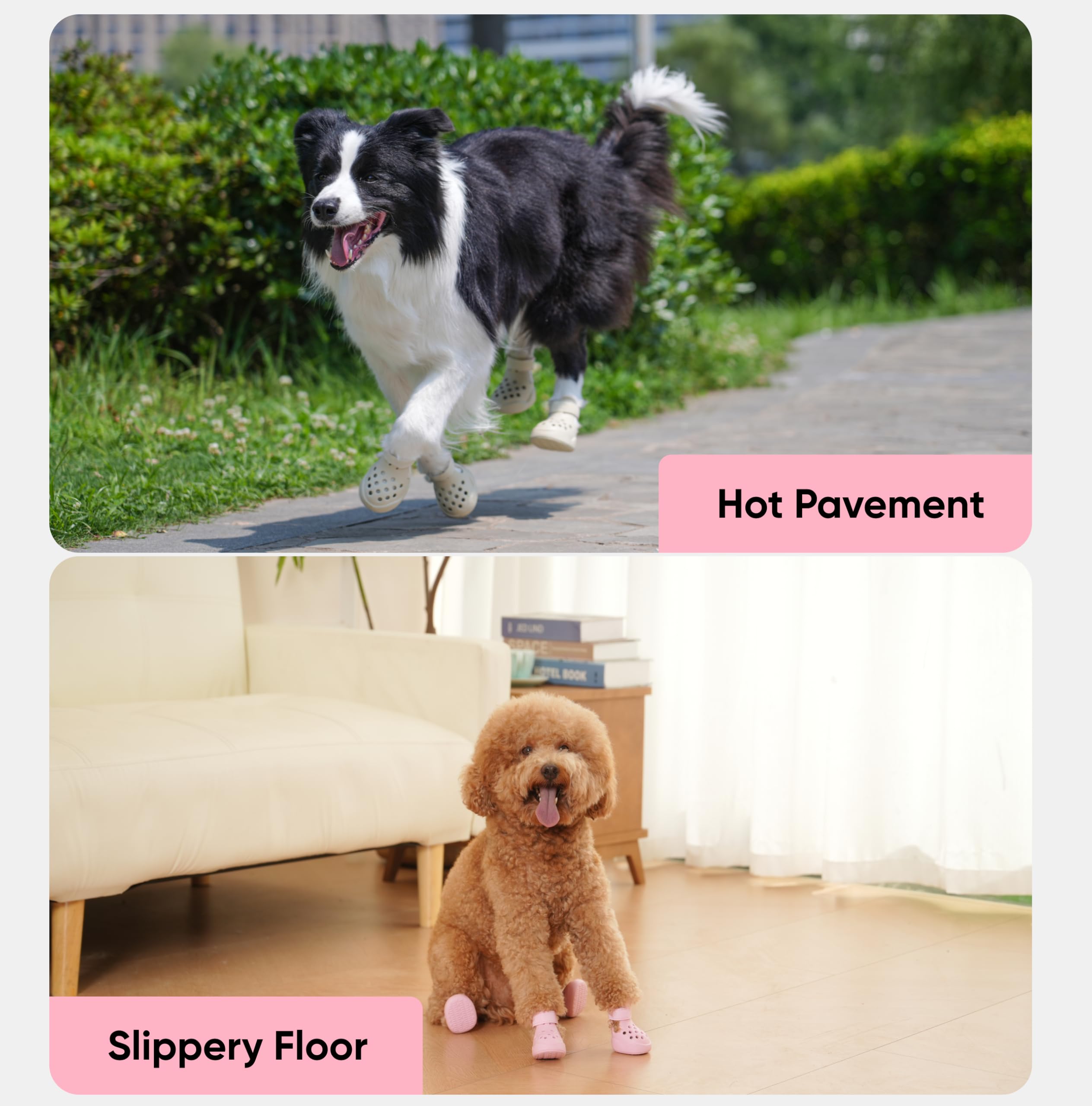 PawPosh pink booties shielding paws from hot pavement