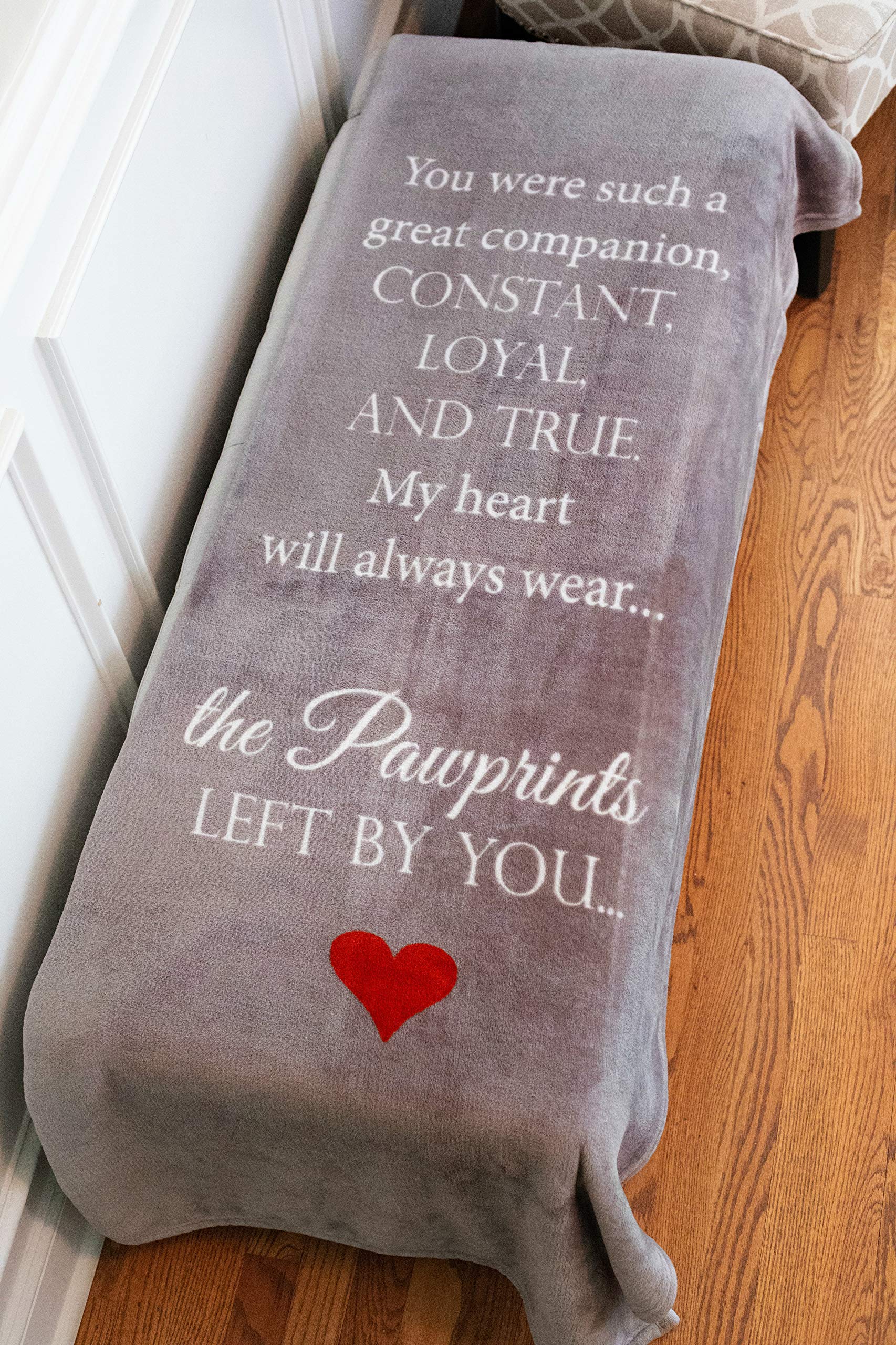 Pawprints Left by You memorial blanket packaging with a gift-ready card insert.