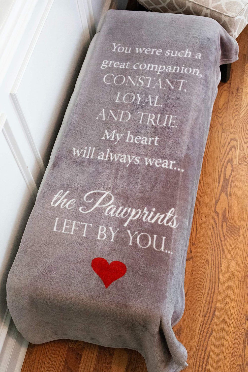 Pawprints Left by You memorial blanket packaging with a gift-ready card insert.