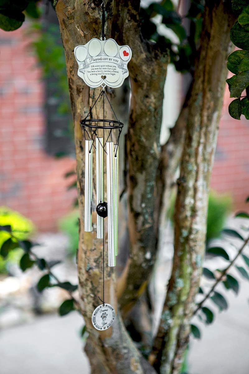 Pawprints Left by You wind chime with poem card, gift-ready keepsake.