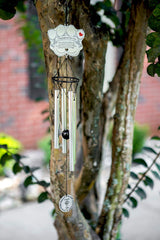 Pawprints Left by You wind chime with poem card, gift-ready keepsake.