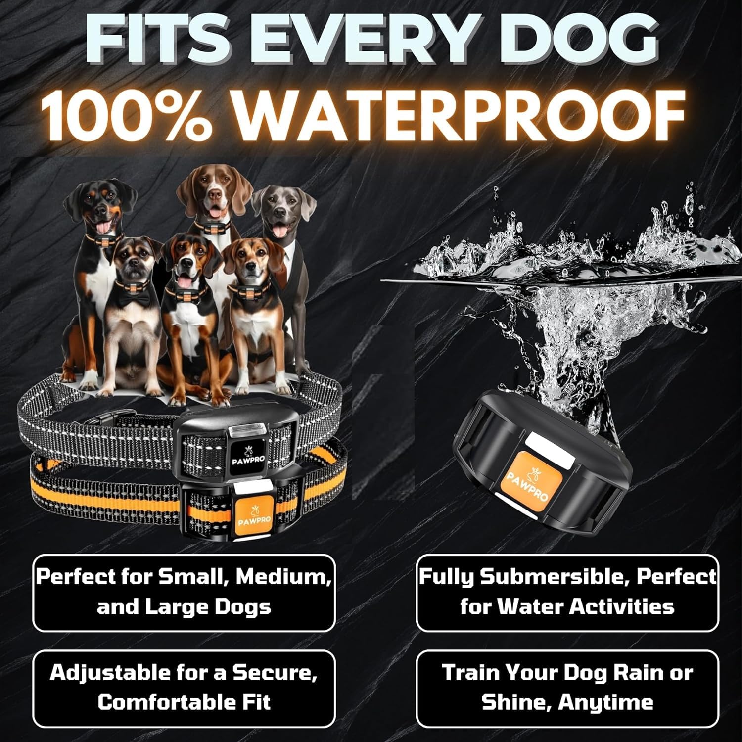 PAWPRO four-mode system with adjustable levels for tailored feedback.