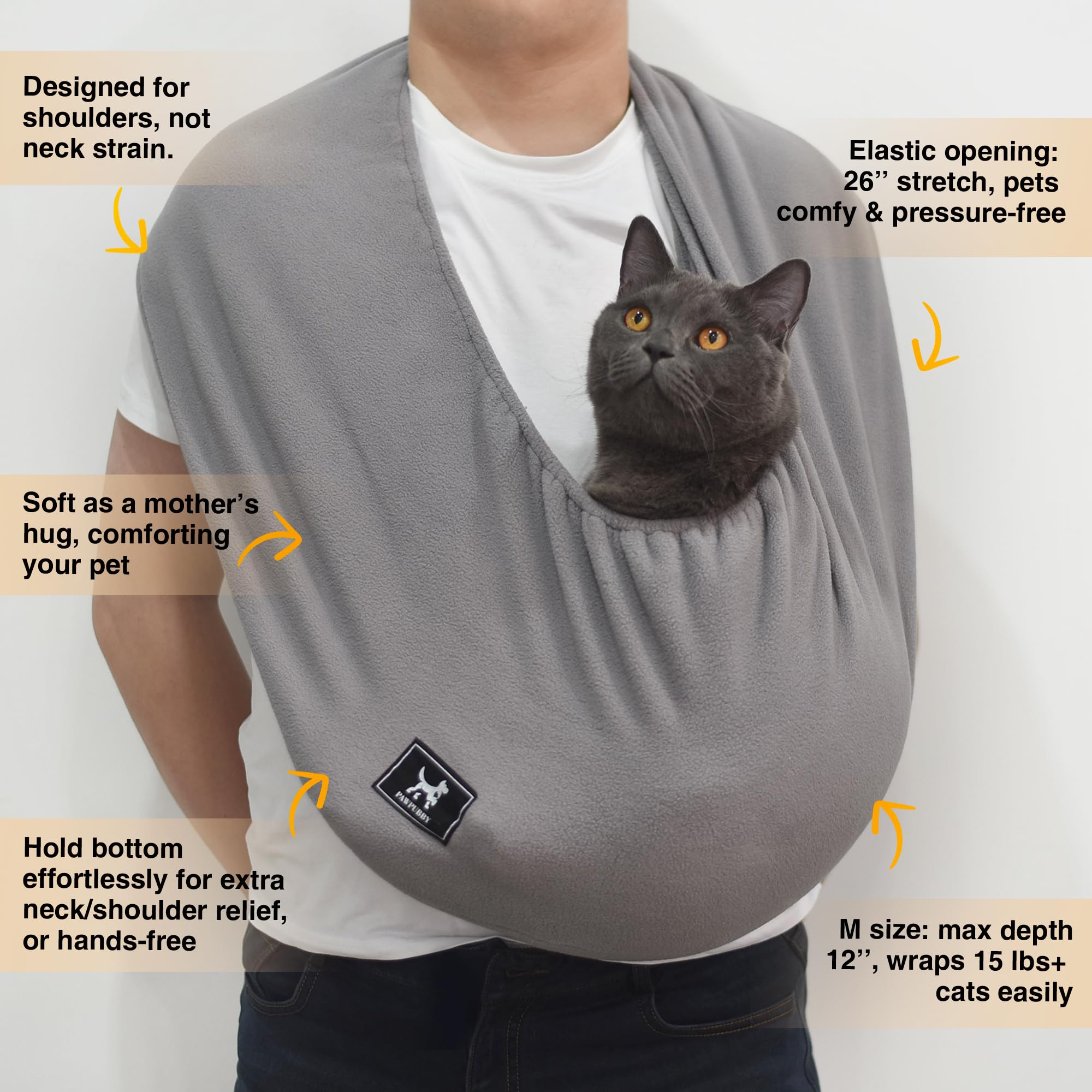 PAWPUBBY Plus Size Soft Cat Sling features flexible elastic fit for secure adjustment