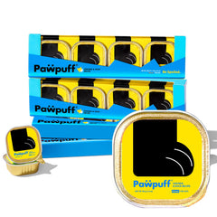 Pawpuff wet cat food pate 75% real meat, 16-tray pack for complete meals.