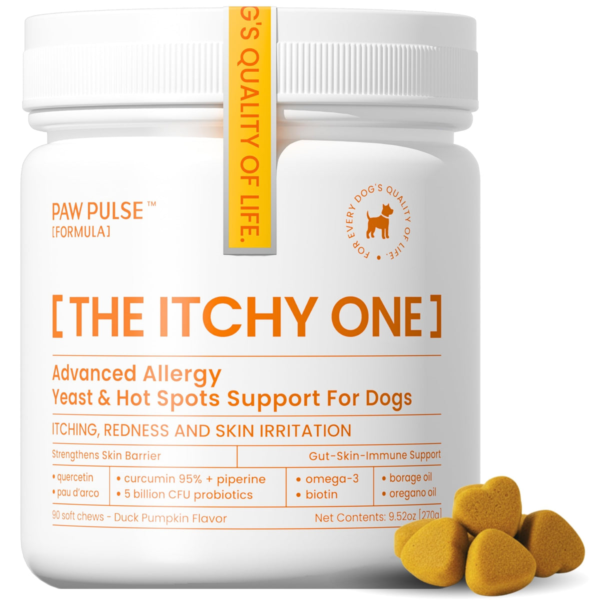 PAWPULSE FORMULA dog allergy relief chews pack shot showing product and branding for seasonal comfort