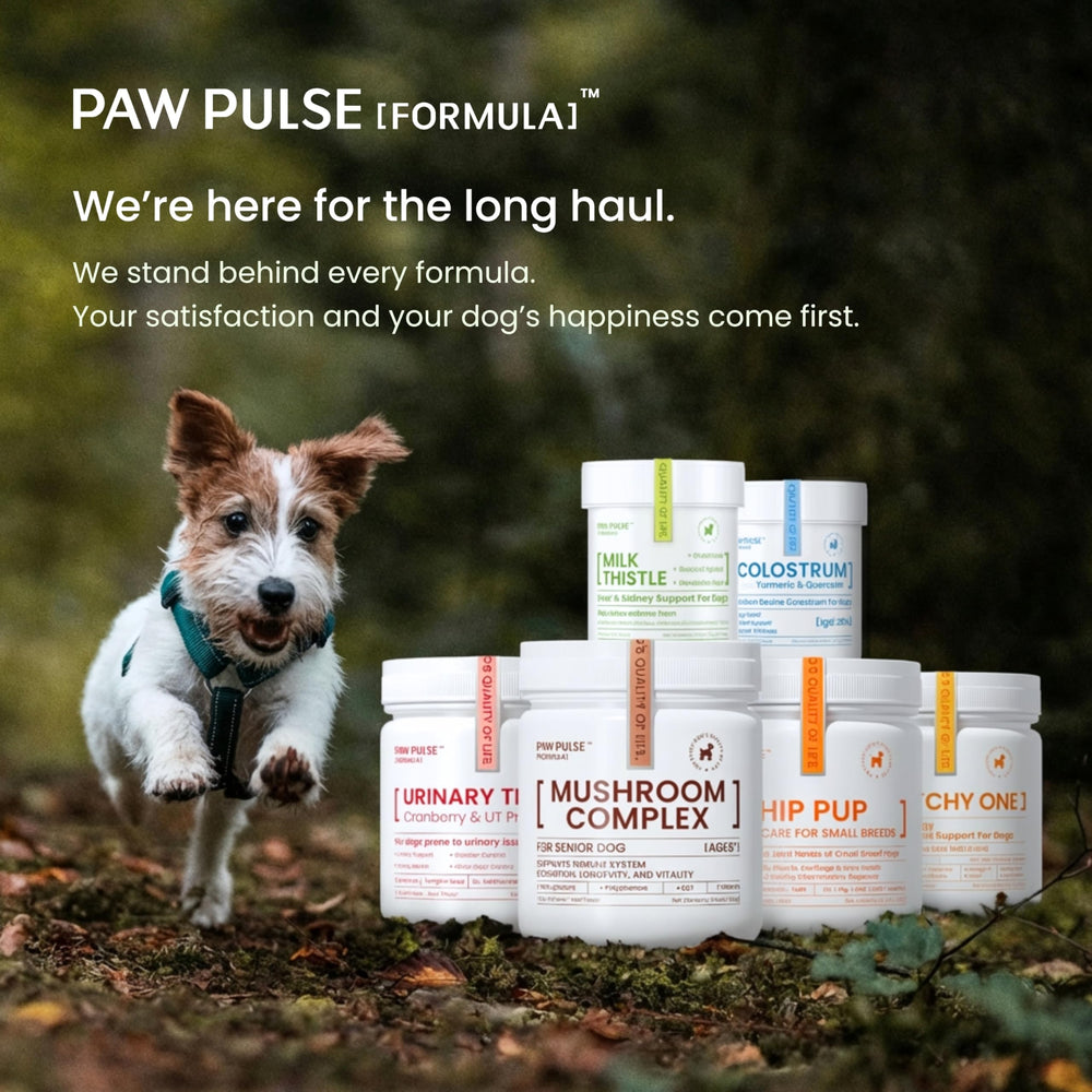 PAWPULSE FORMULA packaging and textured chews shown.