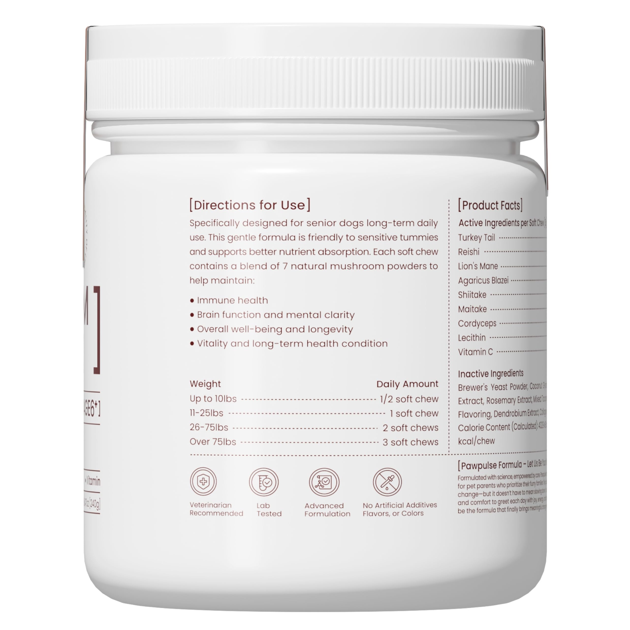 PAWPULSE FORMULA reishi and Lion's Mane support cognition.