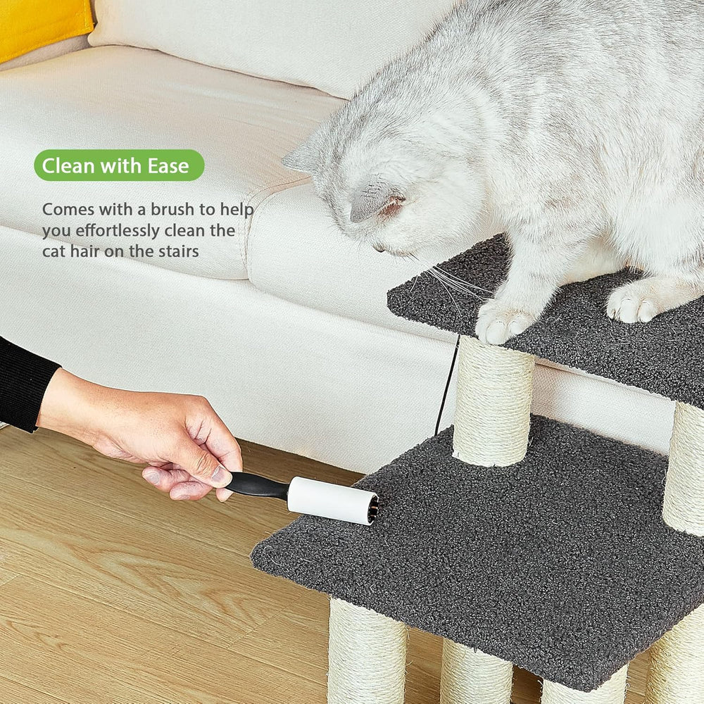Pawque cleaning brush helps remove pet hair from the stairs