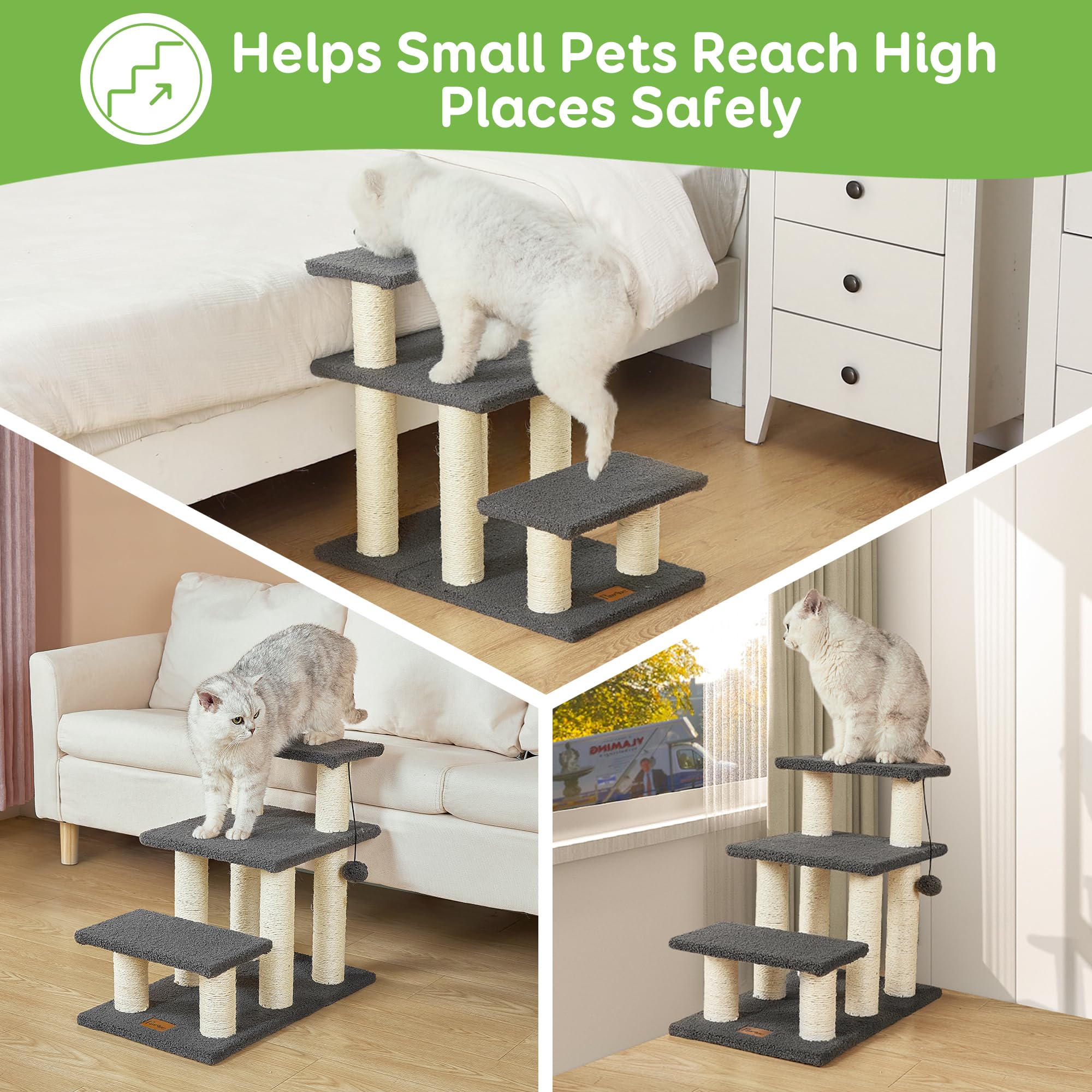Pawque dangling toy invites cats to play while using the stairs