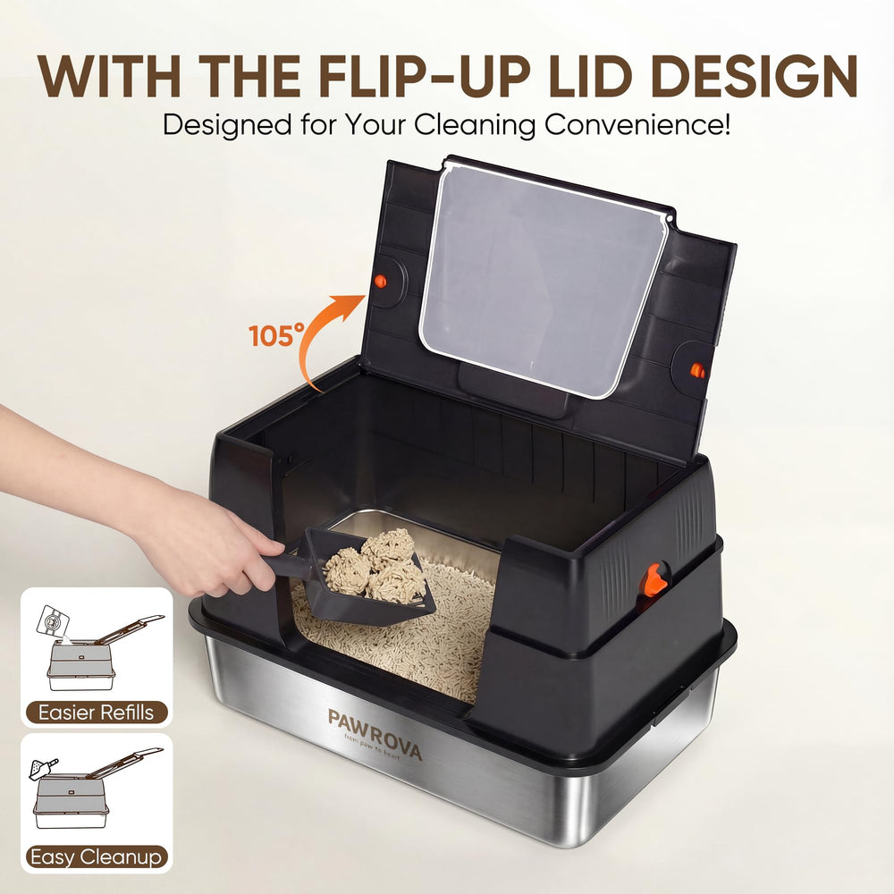 Pawrova leak-proof stainless steel litter box with three-layer seal keeps floors clean.