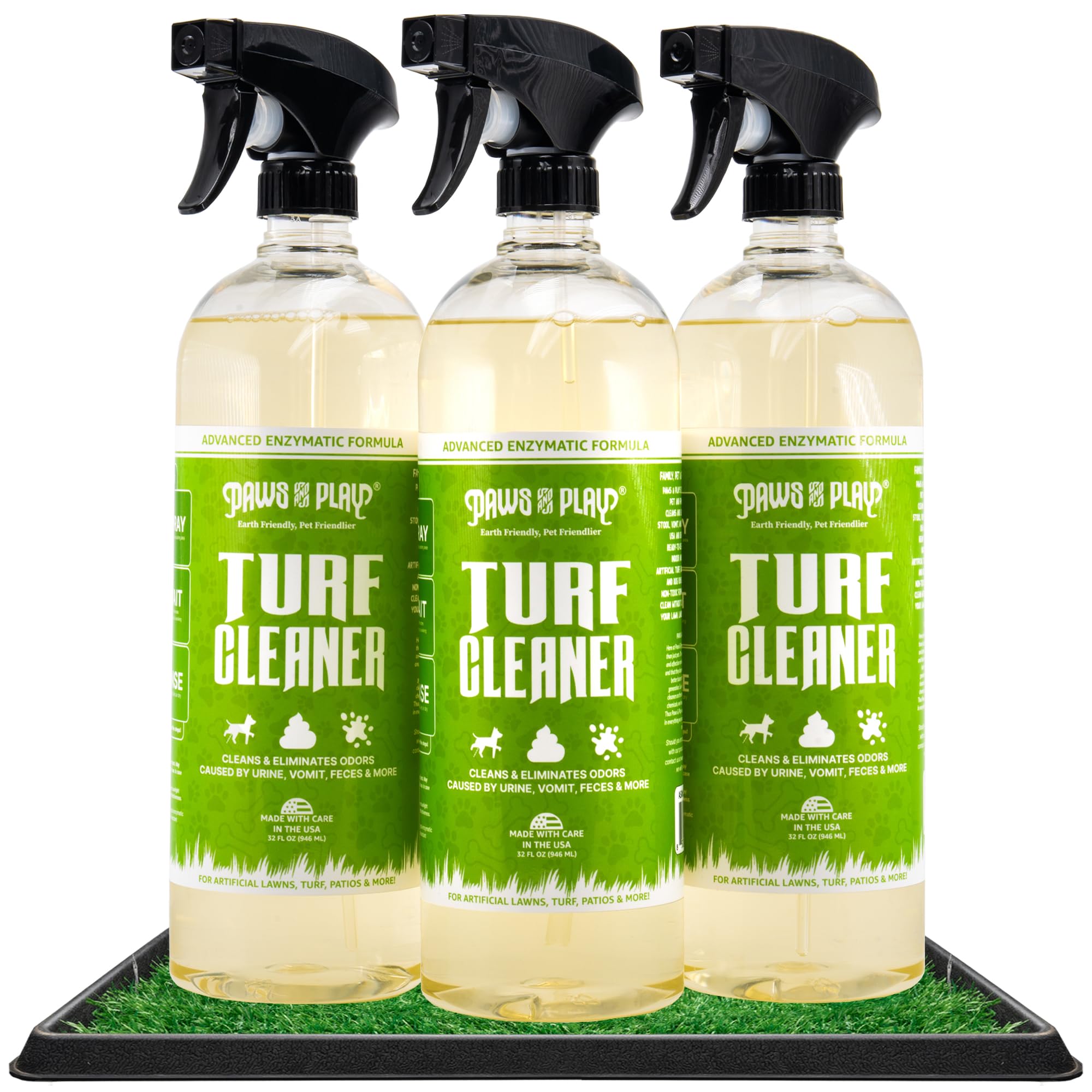Paws and Play turf cleaner applied on outdoor spray area for odor control.